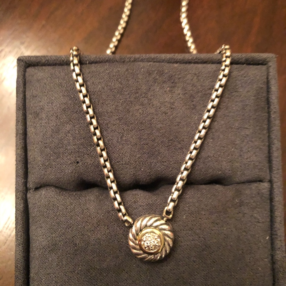 David Yurman SS Diamond and 18k Gold Necklace